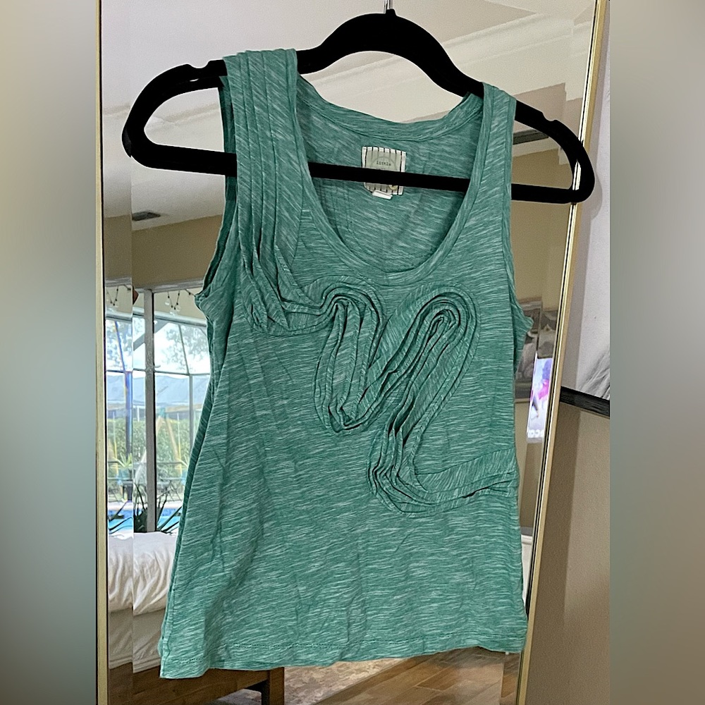 Anthropologie Little Yellow Button Ruffle Tank Top Size Small